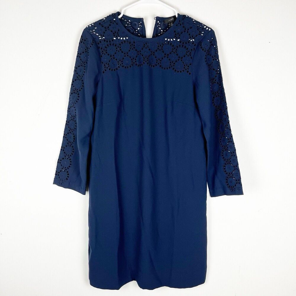 J. CREW 18 Navy Blue 2 Tunic‎ Eyelet Dress Lined​​​